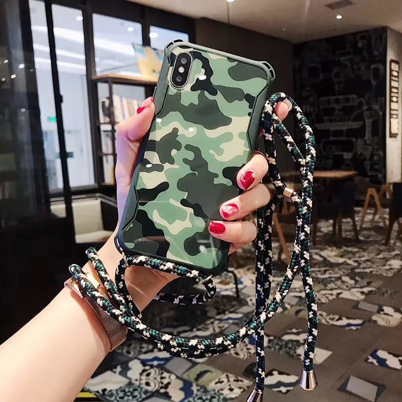Камуфляжный ремешок чехол для телефона для iphone 11 pro max xs max x 8 7 6s анти-падение Чехол для мобильного телефона с плечевым шнурком