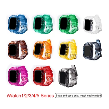 

Resin band for Apple Watch 40mm 44mm case strap for iWatch 5 4 3 2 1 Series watchband 2in1 38 42mm frame protector candy color