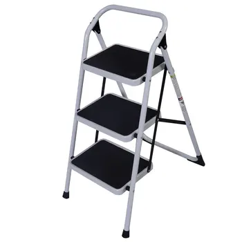 

Home Use Folding 3-Step Short Handrail Iron Ladder Black Durable Solid Safe Step Ladder Portable Domestic Ladders