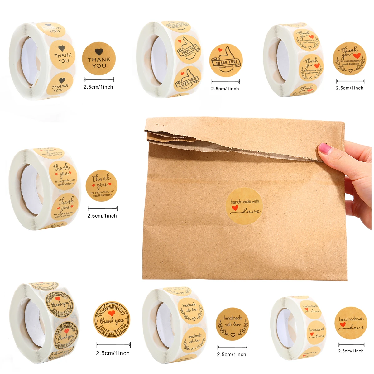 Round natural kraft handmade stickers Scrapbooking For package Adhesive Thank you sticker Seal labels 500pcs/roll handbook stickers roll packaging stickers packaging stickers decorative labels stickers kraft paper stickers paper stickers thank you stickers adhesive stickers self adhesive stickers stationery stickers decorative stickers diy scrapbooking accessories