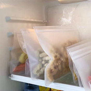 

Zip Refrigerator Storage Bags PEVA Food Containers Eco-friendly Reusable Top Stand Up Fresh Bag Meat Fruit Vegetable Organizers