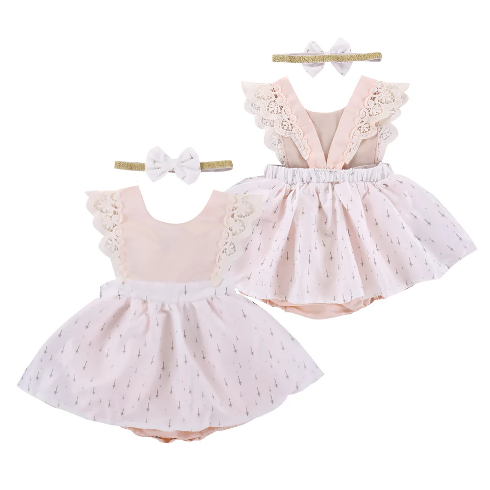 Новогодняя одежда для детей кружевное платье принцессы для маленьких девочек Комбинезон для младенцев, для новорожденных, для девочек близняшек Детский комбинезон платье спортивный костюм+ повязки; одежда