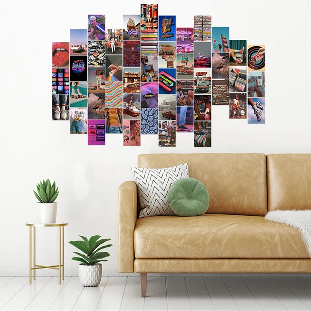 50Pcs Retro 80s Poster Sticker Wall Collage Kits Art Print Retro-Style Dorm Living Room Decor Aesthetic Picture for Teens