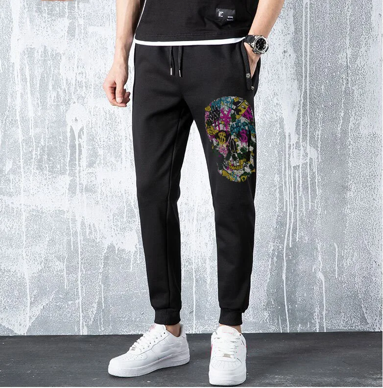 Brand Autumn Winter Fitness Men Rhinestones Pants Fashion Cotton Hot drill Pants Trousers High