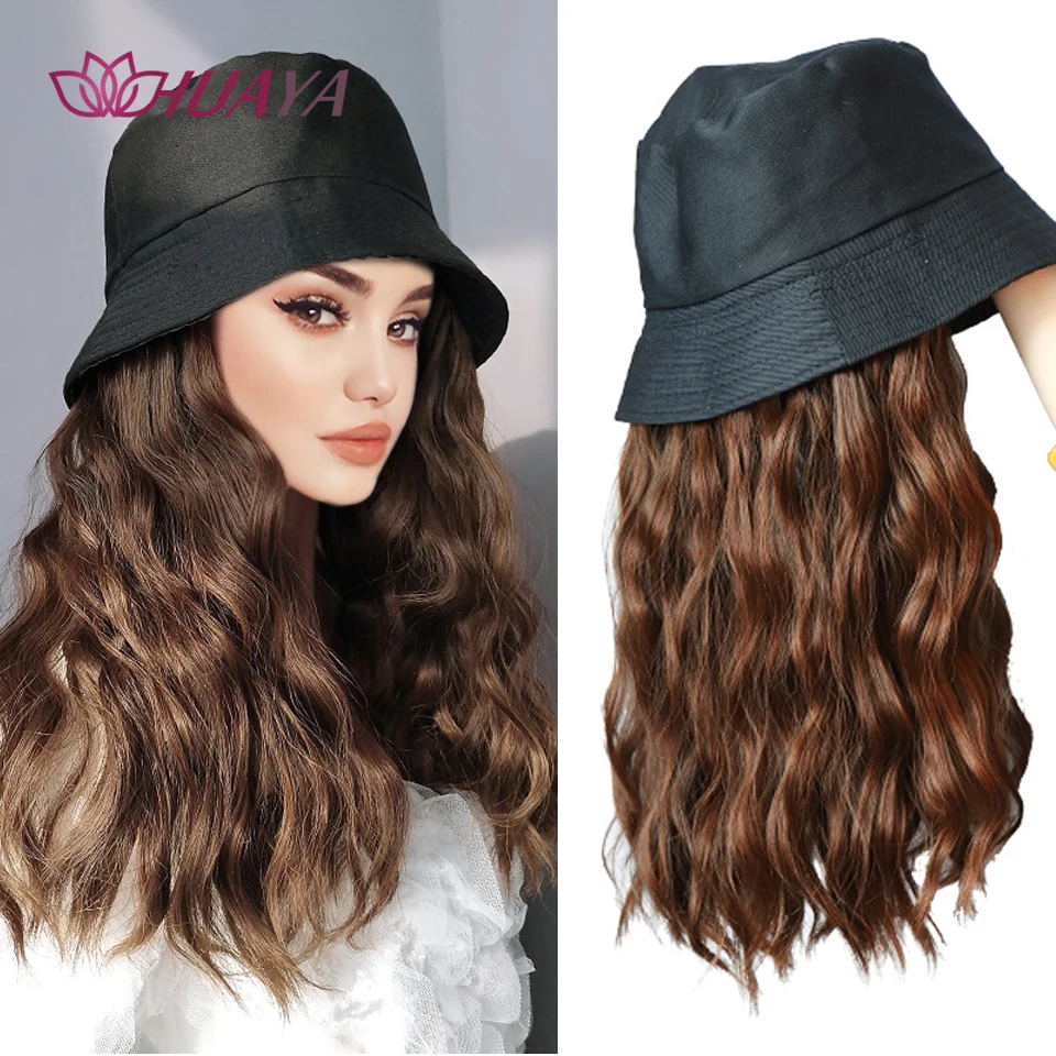 Huaya Hat With Hair Long Corn Wave Fake Hair Hat Wig Synthetic Hair