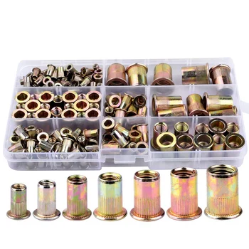 

170Pcs Zinc Plated Assorted Rivet Nuts Set Rivnuts Knurled Head Nutserts Threaded Insert M3 M4 M5 M6 M8 M10
