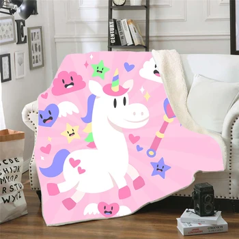 

Unicorn Printed Nap Blanket Soft Comfortable Velvet Plush Blanket for Couch Bed Travel Warm Cover Blanket Bedding Outlet