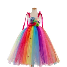 Нарядное платье ярких цветов радуги для девочек; Детский карнавальный костюм на Хэллоуин
