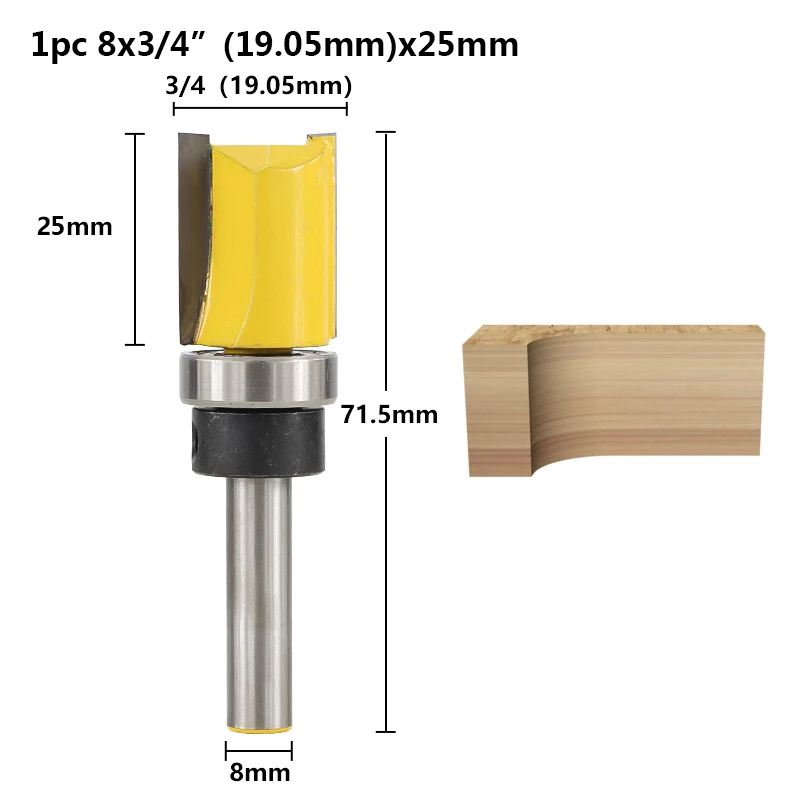 1 шт. Концевая фреза 8 мм хвостовик подшипник Концевая Пазовая фреза для обработки дерева Вольфрам карбидная заканчивающаяся мельницей 20/25/38/50 мм деревообрабатывающий фасонно-Фрезерный резак - Длина режущей кромки: 1pc 8x19.05x25mm