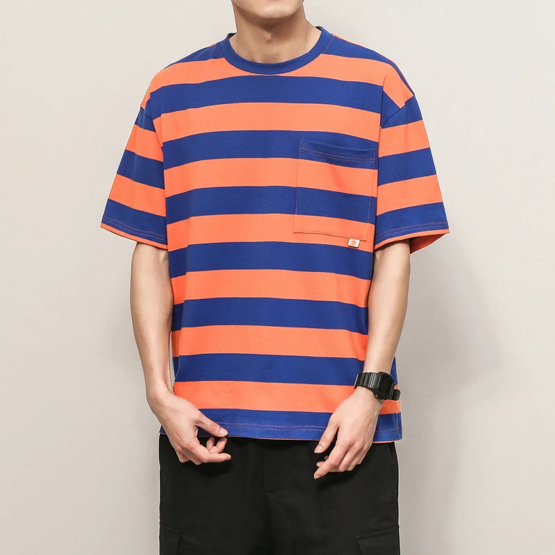 

Short Sleeve Striped T Shirt Men 2020 Summer Loose Tshirt Top Tees HIP HOP PUNK ROCK Fashion Clothes Plus Size M-4XL 5XL O NECK