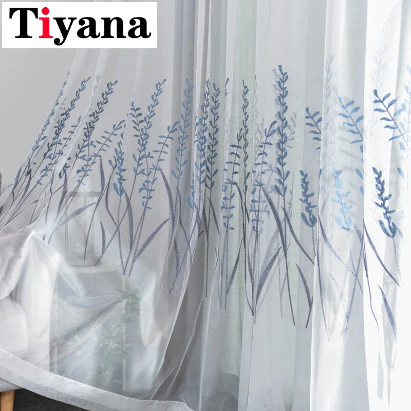 

Tiyana Elegant Embroidered Leaves Tulle Curtains for Living Room Rustic Kitchen Voile Sheer Curtains for Window Tulle P05Y