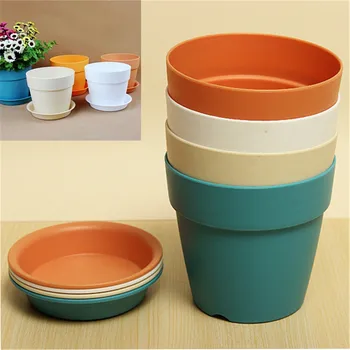 

1 Pc Resin Plastic Flowerpot With Tray Garden Plants Flower Pot
