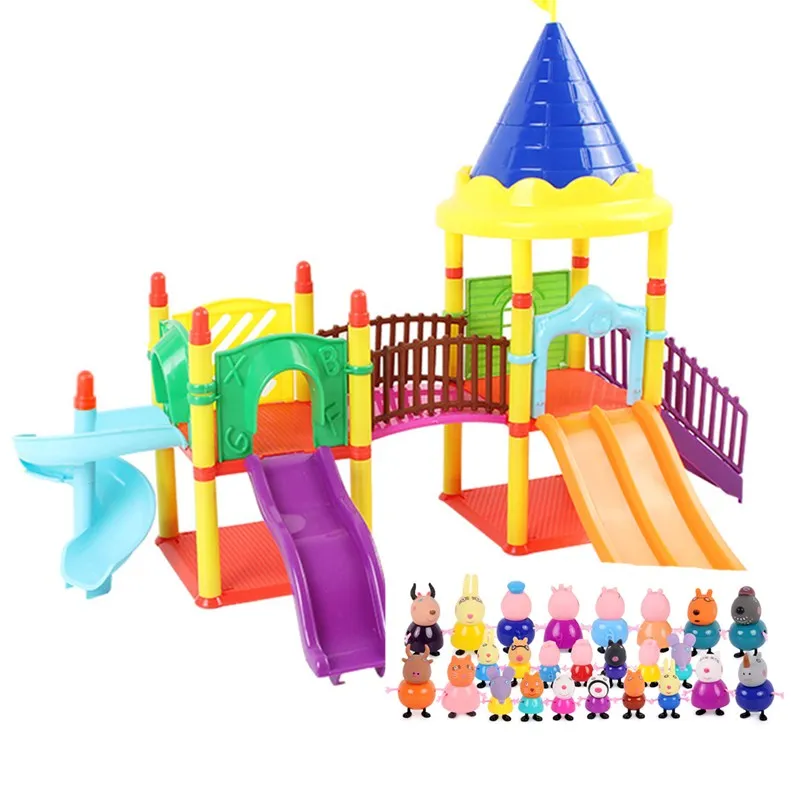 25pcs and House Peppa игрушки "Свинка" Джордж, Свинка Пеппа, Семья друзья игрушки реальный набор декораций парк развлечений дома ПВХ фигурки на год игрушки "Свинка" - Цвет: 25pcs and House