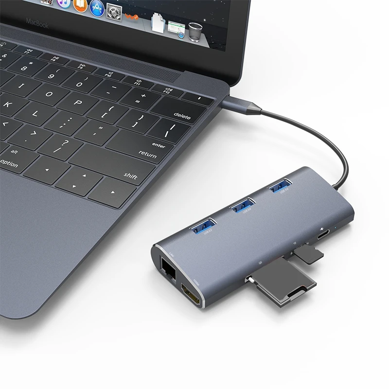 Концентратор USB Type C USB-C к HDMI 4K Gigabit Ethernet RJ45 USB 3,0 SD TF кардридер PD сплиттер адаптер для MacBook Air Pro