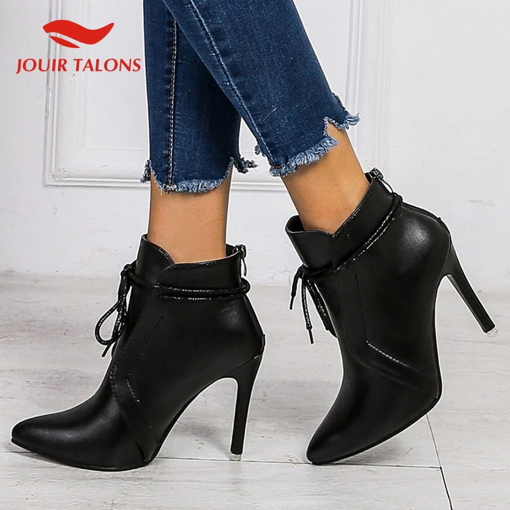 

2020 Elegant Thin High Heels Sexy Pointed Toe Women Shoes Woman Shoelace Autumn Winter Ankle Boots