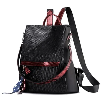 

Simple Style Ladies Backpack Anti-theft Oxford Cloth Tarpaulin Stitching Sequins Juvenile College Bag Purse Bagpack Mochila