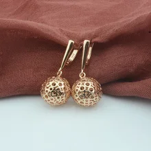 Модные ювелирные изделия, 2 стиля, для женщин и девушек, 585, розовое золото, цвет, медный шар, круглые длинные висячие серьги