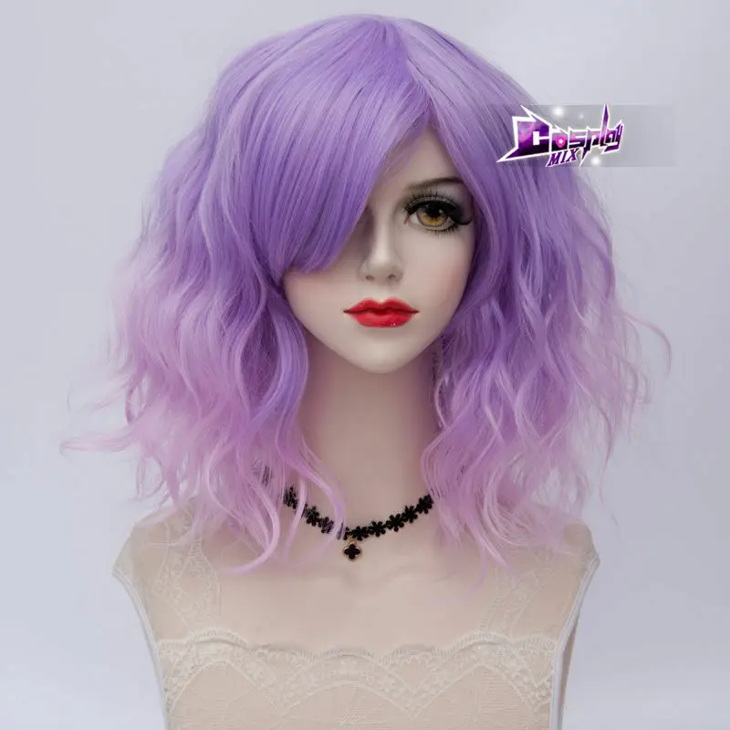 Косплей микс 35 см Омбре многоцветный Средний вечерние кудрявые необычные косплей синтетический парик+ Кепка - Цвет: mix pink wig