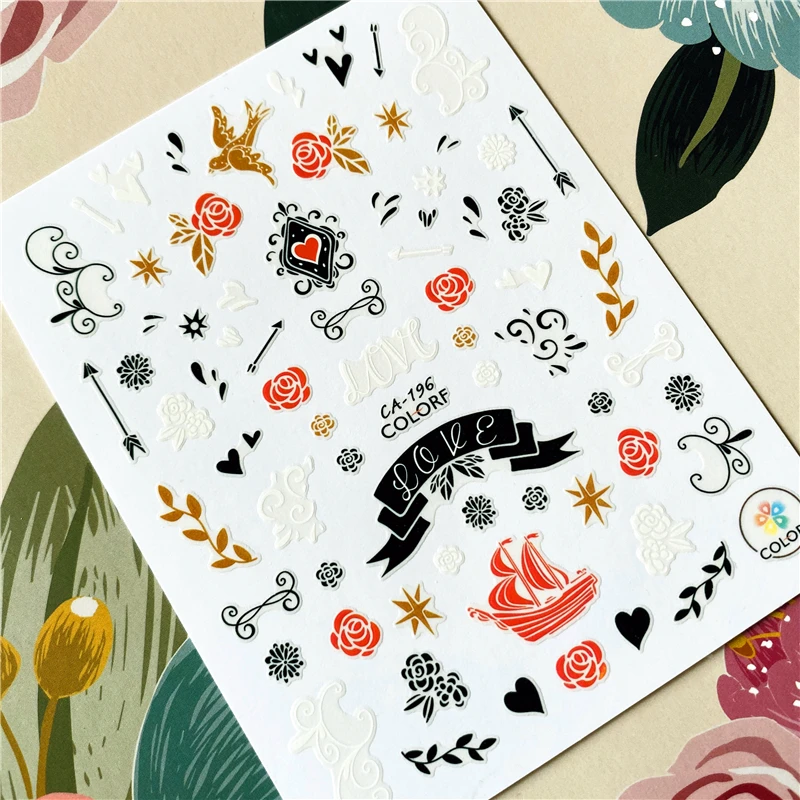 CA-172 to 210 English letters A-Z Flower 3D Back glue Nail decal Nail sticker Nail decoration Nail art Nail tool Nail ornament - Color: CA-196