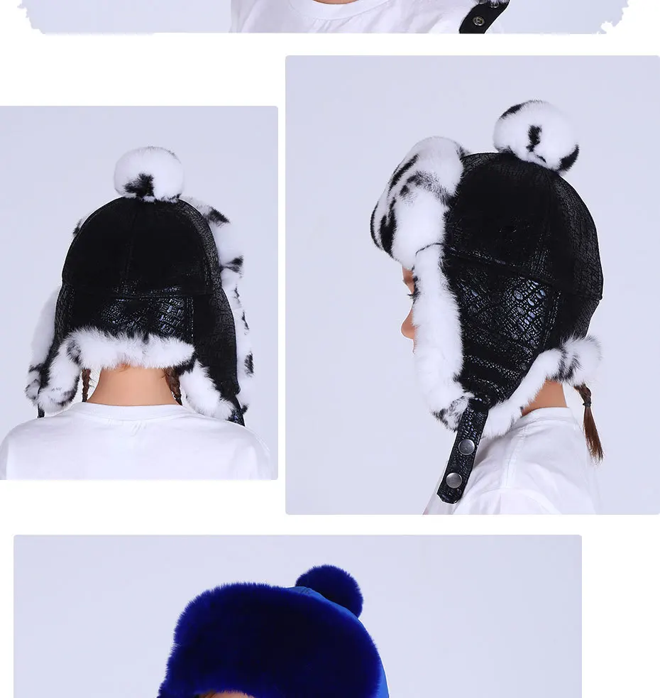 Высококачественные утолщенные шапки-ушанки из меха кролика рекс для детей, зимние теплые мягкие шапки с ушками, ветрозащитные разноцветные плюшевые шапки