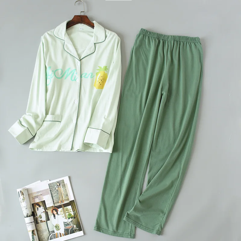 Новые свежие фрукты 100% трикотажные хлопковые пижамы комплекты Для женщин, осенние туфли с бантиком-«ананас», одежда для сна, Для женщин с