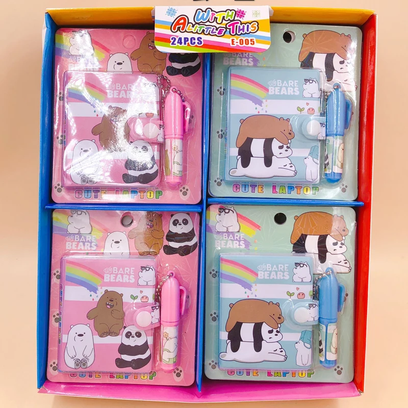 

Kawaii Bare Bear Cartoon with Ballpoint Pen Mini Book Set Portable Pocket Notebook Diary Notepad Escolar Papelaria
