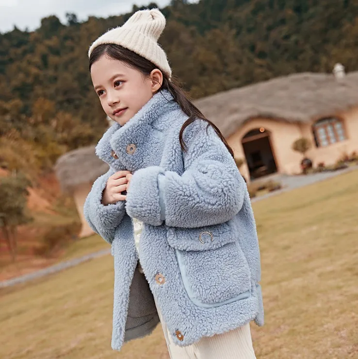 only jacket 4-14 лет; Новинка года; зимнее модное Стильное плотное теплое пальто из овечьей шерсти для девочек; зимняя куртка для детей - Цвет: only jacket