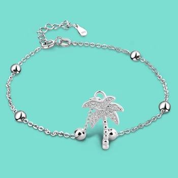

Chic Silver Jewelry Bracelet Women S925 Sterling Silver Bracelet Coconut Pendant Design Solid Silver Girl Fashion Accessories