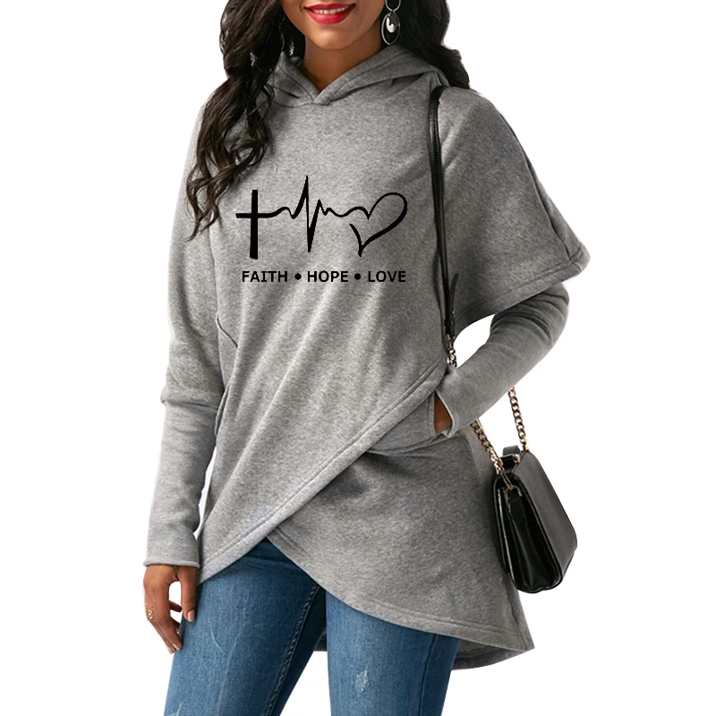 Женская толстовка с капюшоном и принтом Faith Свободная Повседневная теплая