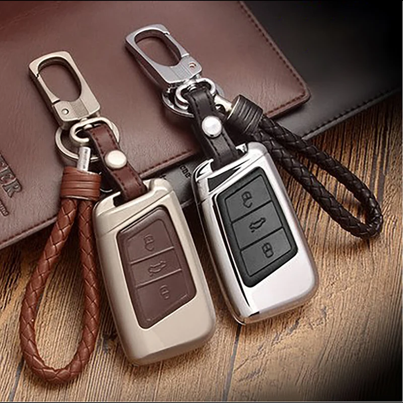 

Zinc alloy+Leather Car Key Remote Cover Case For Tiguan MK2 2017 2018 Magotan Passat B7 B8 CC For Skoda Superb A7