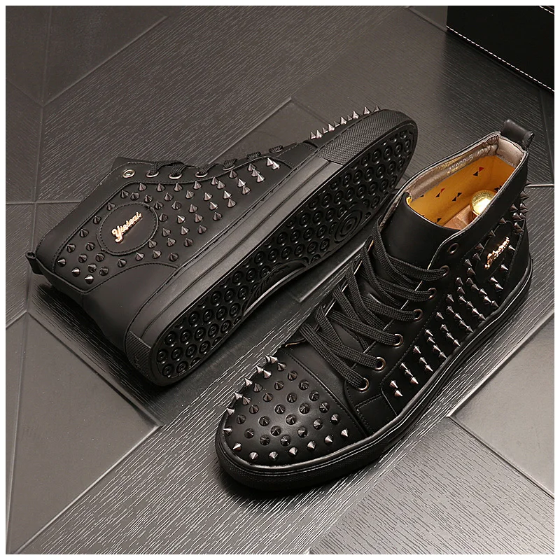 High Quality designer Men Studded Rivet Spike hip-hop Loafers Casual Flats Shoes Male Dress Wedding Prom shoes Free shipping