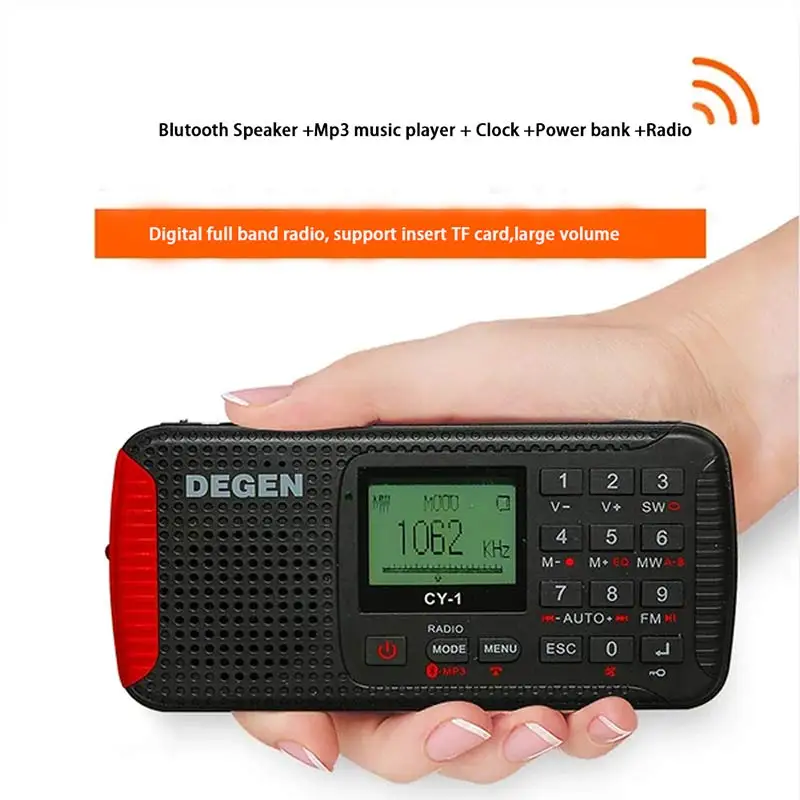 DEGEN CY-1 аварийное радио FM/MW/SW Динамо Солнечный будильник коротковолновое радио lcd/SOS/Bluetooth/MP3/рекордер портативное радио