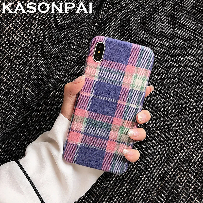 style4 Ретро теплый фланелевый плед чехол для телефона для Iphone X Xs Max XR ткань плюшевый чехол для Iphone 6 6S 7 8 Plus 11 Pro Max мягкая задняя крышка - Цвет: style4