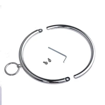 Stainless Steel Lockable Metal Slave Neck Collar + Hex Wrench Restraint Bondage Locking Choker Necklace O-Rings SM Game 2