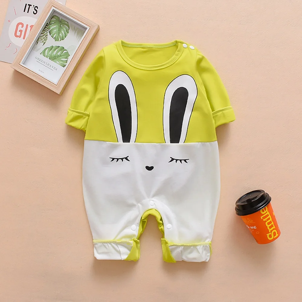 Новый осенний Детский комбинезон с длинными рукавами для новорожденных; повседневная одежда с рисунком кролика; хлопковый комбинезон