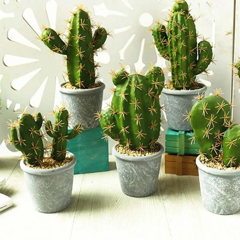 Artificial Succulent Cactus Plant With Pot Fake Cactus Office Home Garden Decor 