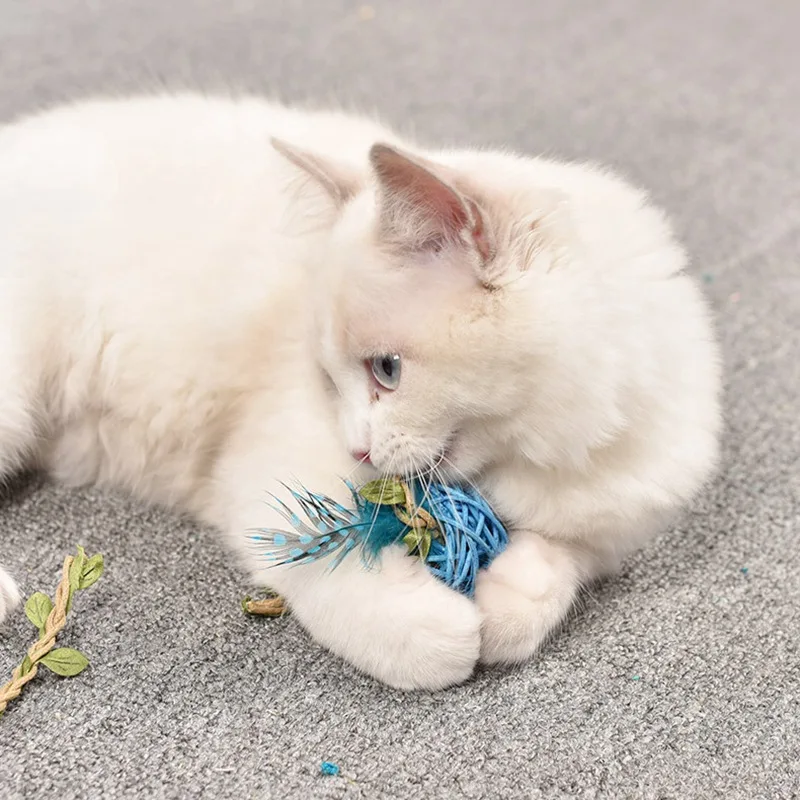 Любимая игрушка для кошек из натурального ротанга,, игрушка для кошек, ручная работа, красочная игрушка-тизер для кошек, товары для домашних животных