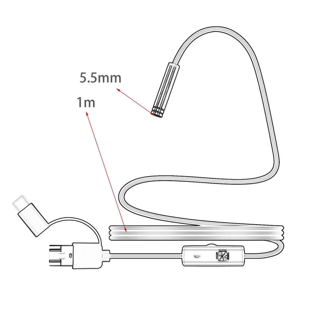 LESHP 7 мм микро Тип usb с портом типа c 3-в-1 компьютер эндоскоп бороскоп Водонепроницаемый Micro USB Камера инспекции труб 1/1. 5/2/3,5/5 м