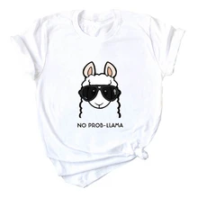 Special Price 2019 Summer tshirt Women Cute Sheep Tops No Prob Llama Cartoon Head Print Short Sleeve Casual Tops Ladies Korean top Special Price 2019 Summer tshirt Women Cute Sheep Tops No Prob Llama Cartoon Head Print Short Sleeve Casual Tops Ladies Korean top