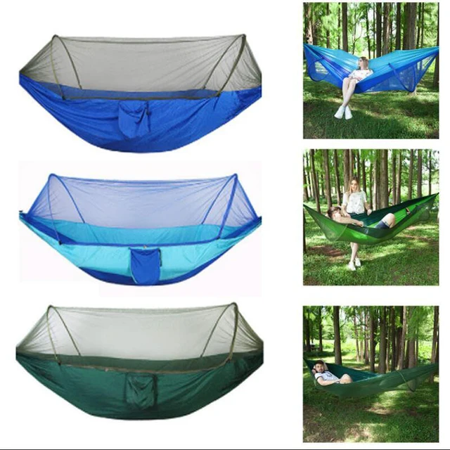 Hammock Portable Camping Hanging Sleeping Bed High Strength Sleeping Swing 250x120 cm automatic Outdoor Mosquito Net Parachute 1