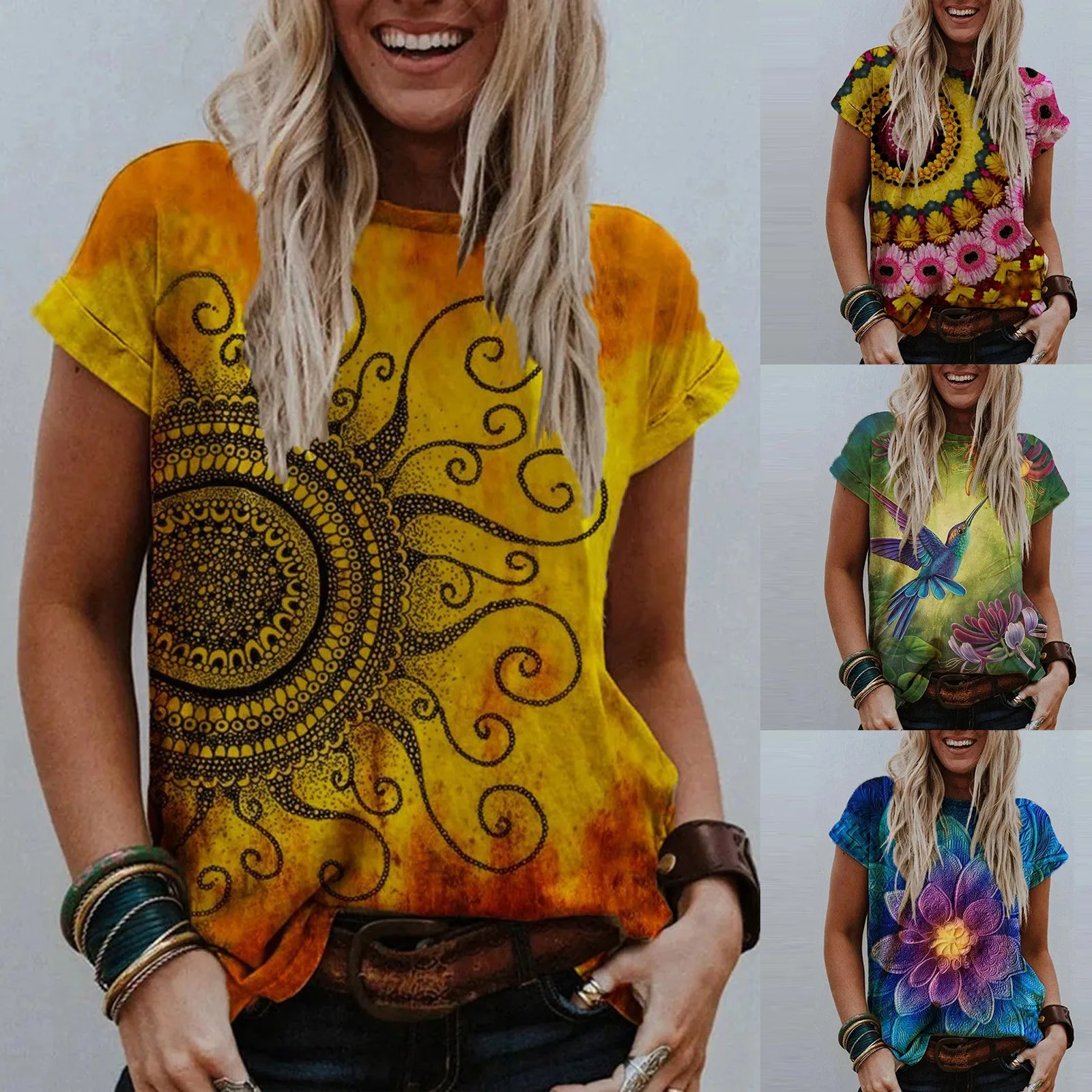 Футболка женская с коротким рукавом модная Повседневная рубашка круглым вырезом