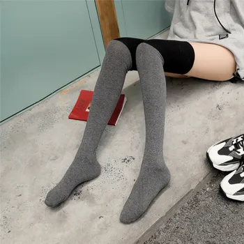 

Compression Knee Stocking for Women Patchwork Contrast Luxury Designer Combed Cotton Socks Girls Winter Long Female Stockings
