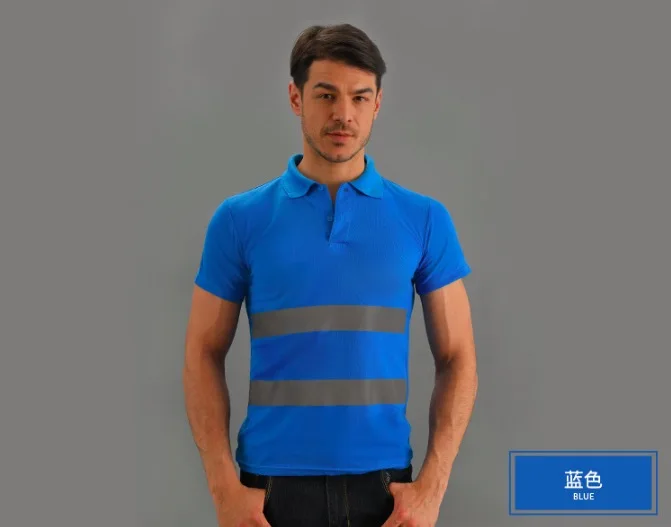 Hi vis polo футболка высокая видимость короткий рукав поло Светоотражающая футболка Летняя высокая видимость защитная Рабочая Рубашка дышащая - Цвет: Blue