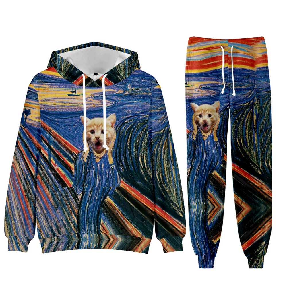 Brand Men Tracksuit 2 Piece Hoodie Pants Starry Sky Oil Painting Mens Sweat Suit Set 3D Print Plus Size Jogger Sets Men Clothing