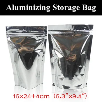 

50pcs 16x24+4cm (6.3"x9.4") 150micron Stand up Aluminizing Ziplock Bag Light-proof Electronic Cigarettes Foil Bag Films Bag