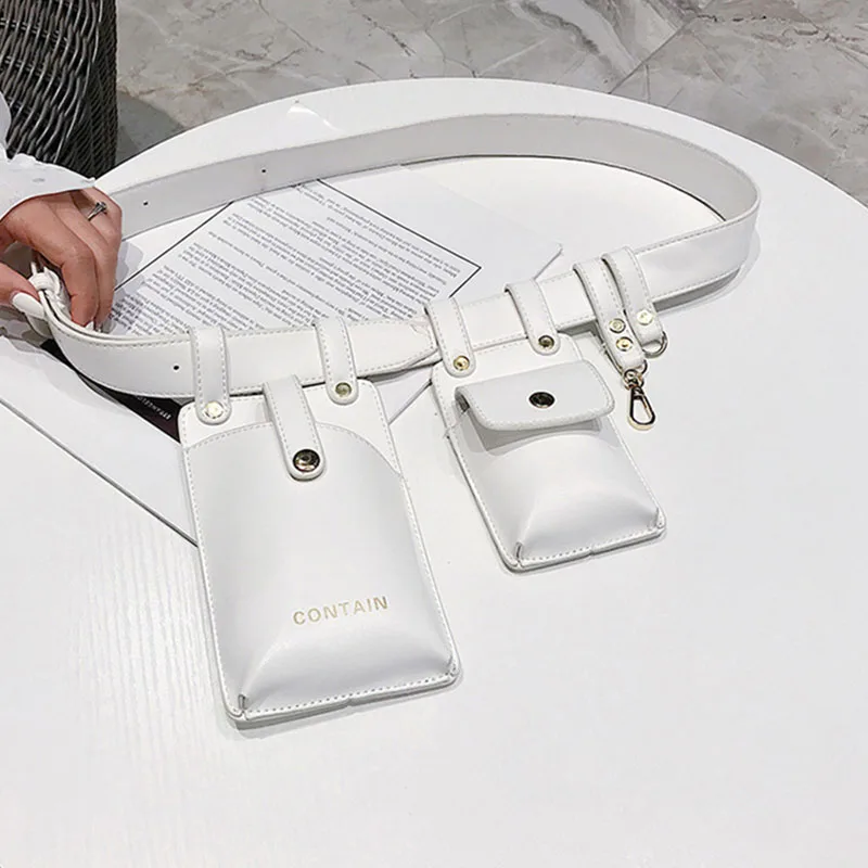 White Waist pack Женский Бренд Pauch поясная сумка модный кожаный ремень сумка почек высокой емкости водонепроницаемый мульти-карманный поясной пакет бедра банановые сумки - Цвет: White Waist pack