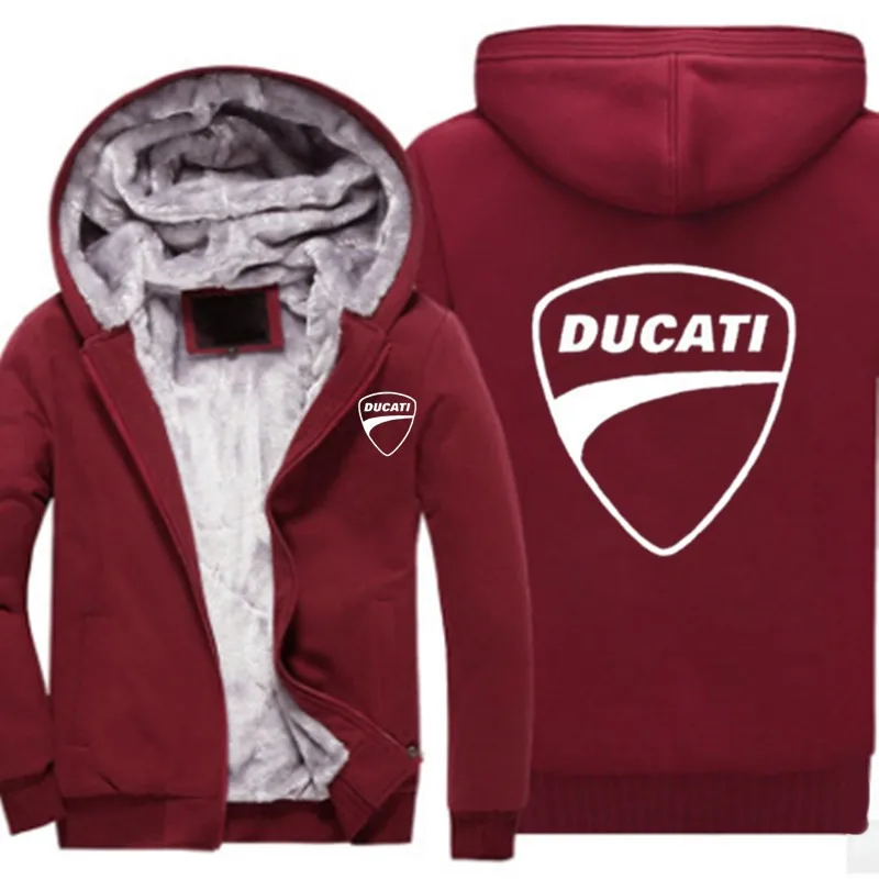 Новая зимняя куртка Ducati с принтом логотипа автомобиля плюс бархатная стеганая куртка на молнии теплая Толстовка Повседневная модная спортивная Harajuku мужская хлопковая