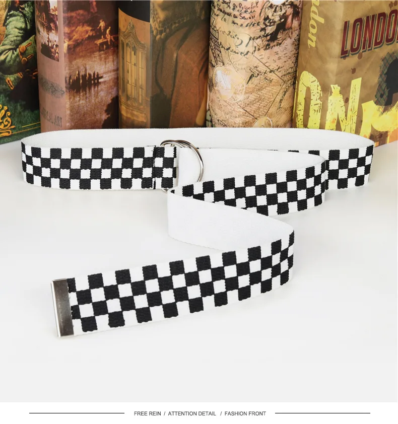 elastic belt for men Fashion Punk Checkered Belt Waistband Long Black and White Plaid Checkerboard Couple Checkered Canvas Women New Belts mens brown belt