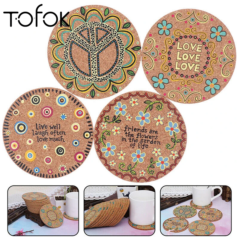 

Tofok Retro Round Table Mat Anti Slip Drink Coasters Insulated Solid Placemats Non Slip Mat Kitchen Tool Home Decor Pot Holder