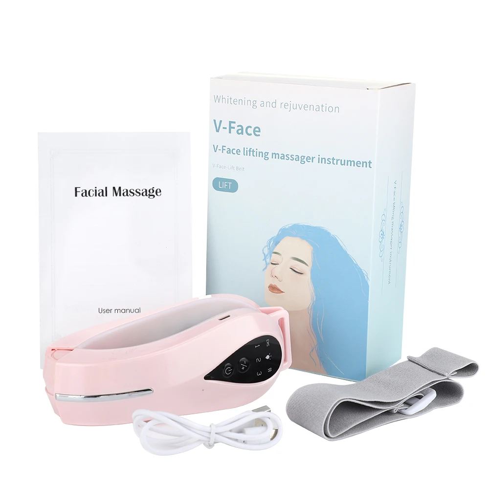 EMS Facial Massager V-Line Lift Up Belt Red Blue Light Face Slimming Vibration Massager Face Lifting Device Reduce Double Chin